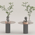 Small table board side a few potted plant ornaments 3d model