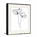 Minimalist Black Line Plant Paintings Framed With White Background Hanging On Gray Wall