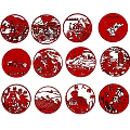 Traditional Chinese Red Circular Paper Cut Hanging Pendants with Cultural Patterns