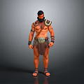 3D Model Of Bearded Shirtless Muscular Man With Shoulder Armor Arm Bands And Leather Loincloth