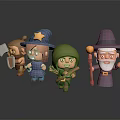 Colorful Cartoon Game Movie Characters Wearing Star Hat Green Hood Holding Axe And Staff