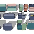 Modern Modular Sofa Set With Green Pink Blue Modules For Living Room Interior Design 3d model