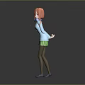 Game and Movie Character with Orange Hair Blue Top Green Skirt and Hands Behind Back