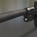 Futuristic Weapon Pistol With Black Body Red Accents And Tactical Scope