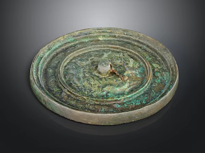 Antique Bronze Mirror Carved Sculpture with Intricate Decorative Patterns and Circular Design 3d model