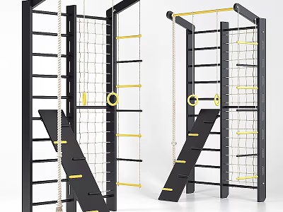 Kids Bed With Climbing Frame Ladder Rope Net And Hanging Rings For Children 3d model