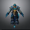 Detailed Fantasy Warrior Character In Blue Glowing Armor With Fur Trim