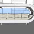 Modern Irregular Shaped Sofa With Metallic Frame And Geometric Wall Panels
