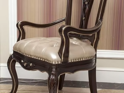 Elegant Single Sofa With Dark Wood Frame Light Leather Cushion Carved Details Design 3d model