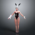 Bunny Ears Character In Black Bodysuit With Fishnet Stockings White Gloves And High Heels