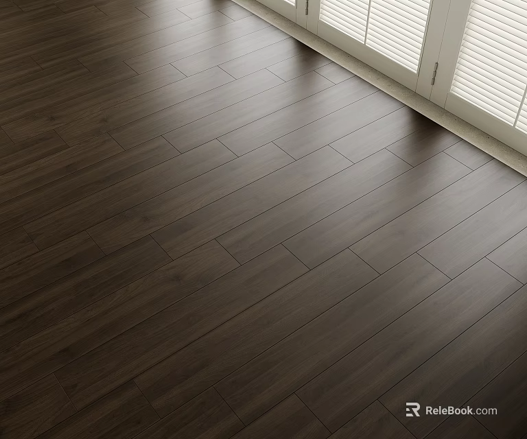 Dark Wood Flooring In A Bright Modern Interior With Windows 3d model