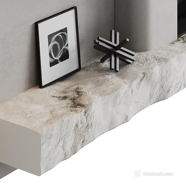 Modern Decorative Ornament Combination With Stone Countertop Black Framed Geometric Art And Cross Shaped Sculpture 3d model 