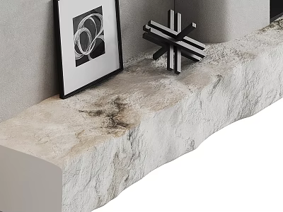 Modern Decorative Ornament Combination With Stone Countertop Black Framed Geometric Art And Cross Shaped Sculpture 3d model