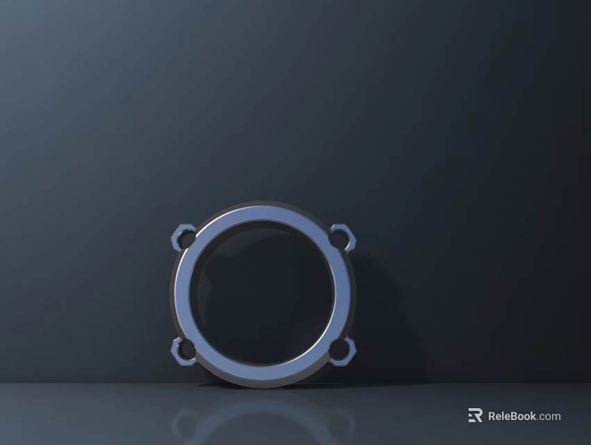 Circular Metal Archway with Four Metal Fasteners Against Dark Background and Bottom Reflection 3d model 