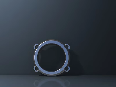 Circular Metal Archway with Four Metal Fasteners Against Dark Background and Bottom Reflection 3d model