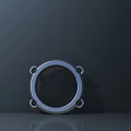 Circular Metal Archway with Four Metal Fasteners Against Dark Background and Bottom Reflection