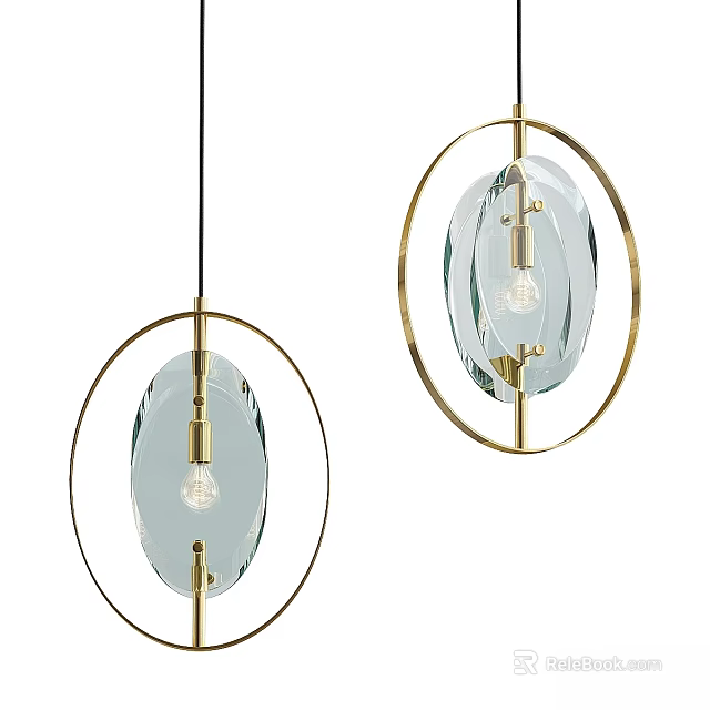 Modern Pendant Lights With Golden Circular Frames And Transparent Oval Glass Shades 3d model 