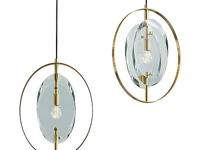 Modern Pendant Lights With Golden Circular Frames And Transparent Oval Glass Shades 3d model