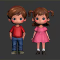 Cute Children Dolls Boy In Red Shirt Blue Pants And Girl In Pink Dress