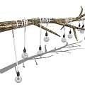 Rustic Tree Branch Chandelier With White Rope And Hanging Glass Bulbs