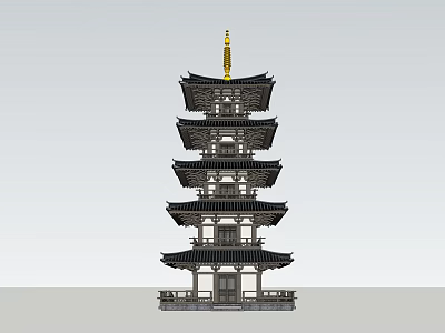 Traditional Multi Story Pagoda With Overhanging Eaves Golden Spire And Balconies 3d model