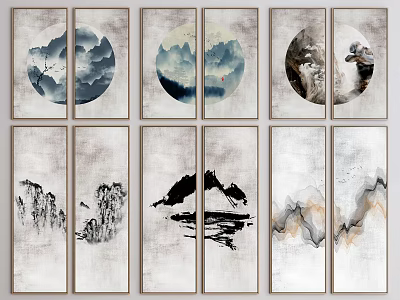Chinese Ink Style Landscape Paintings With Mountain Cloud Scenery And Traditional Artwork 3d model