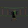 Green Toy Biplane Model With Yellow Black Emblems And Orange Struts