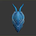 Game And Movie Character Blue Horned Helmet With White Patterns And Fantasy Design