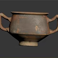 Hand Carved Ceramic Vessel With Two Handles Rustic Red Brown Finish 3d model