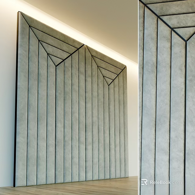 Modern Upholstered Wall Decor With Vertical Stripes Geometric Design And Recessed Lighting 3d model 