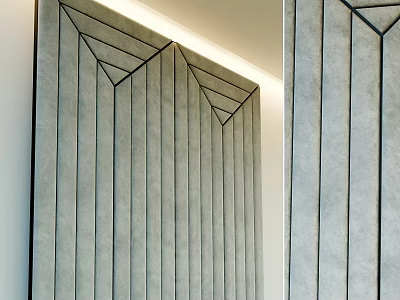 Modern Upholstered Wall Decor With Vertical Stripes Geometric Design And Recessed Lighting 3d model