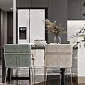 Modern Minimalist Living Dining Room Interior With Gray Sofa Dark Pillows And Green Plant