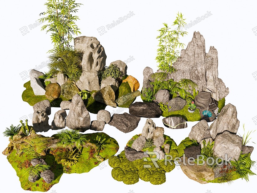 landscape rockery plant combination stone micro terrain model