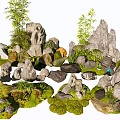 Natural Plant Combination With Stones Moss And Bamboo For Garden Landscaping Design