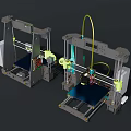 Two Desktop Industrial 3D Printers With Metal Frames And Print Beds 3d model