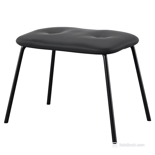 Black Sofa Stool with Padded Seat and Slim Metal Legs Modern Design 3d model 