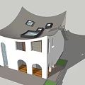Detached Villa With White Exterior Curved Roof Skylights Arched Windows Entry Steps And Green Lawn