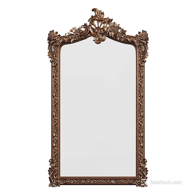 Antique Mirror With Ornate Carved Frame And Intricate Decorative Details 3d model 