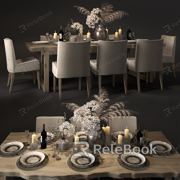 Modern Dining Table and Chair Combination Solid Wood Dining Table and Chair Combination model