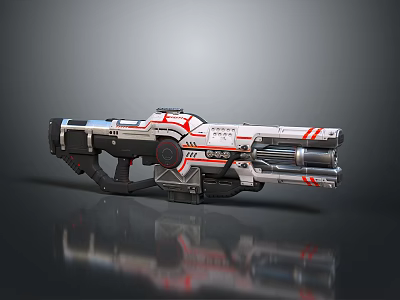Futuristic Sci Fi Weapon With Silver Red Design And Multiple Barrels 3d model