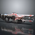 Futuristic Sci Fi Weapon With Silver Red Design And Multiple Barrels 3d model