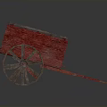 Vintage Red Wooden Cart With Large Spoked Wheels And Wooden Cargo Bed