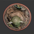 Detailed Yoda Figurine With Green Skin Wearing Brown Robe Holding Cane On Red Base