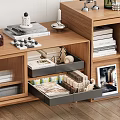 Warm Living Room Interior With Wooden Shelf Storage Drawers Books And Decorative Items