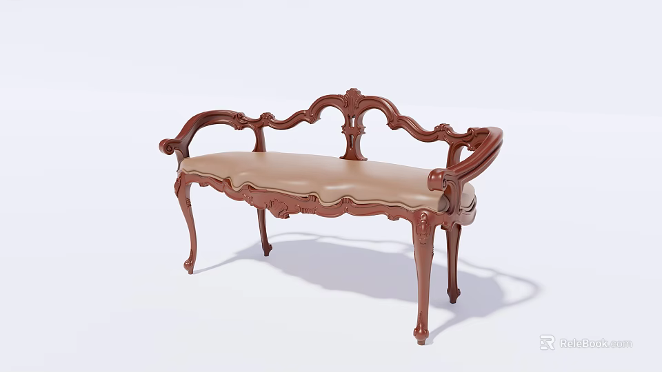 Classic Single Sofa With Carved Wooden Frame And Beige Cushion Design 3d model 