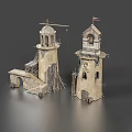 Handcrafted Vintage Stone Tower Models With Worn Details Staircases And Flags