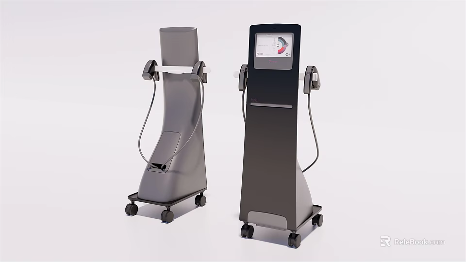 Modern Standing Medical Devices With Digital Display Screen Wheels And Connecting Cables 3d model