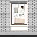 Elegant Window Display Featuring Skincare Products Gold Accents Hanging Mirrors And Soft Lighting