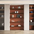 Modern Elegant Wooden Bookcase With Glass Door Open Shelves Decorative Items And Books