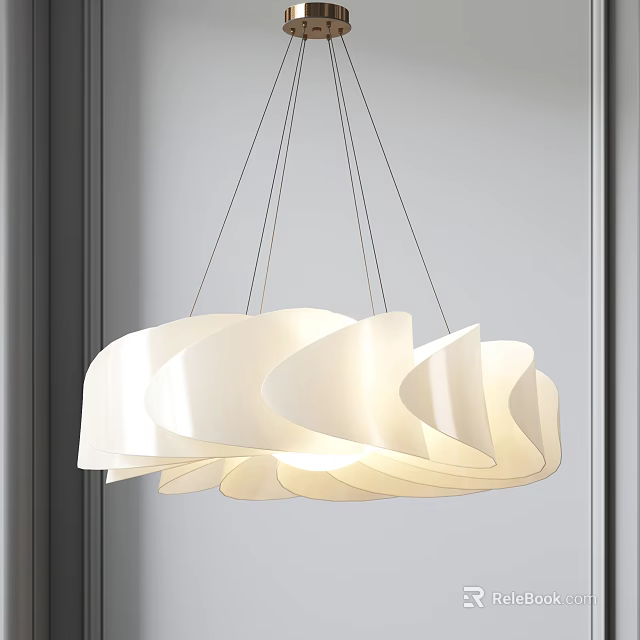 Modern White Chandelier With Wave Shaped Curved Panels Elegant Hanging Design 3d model 
